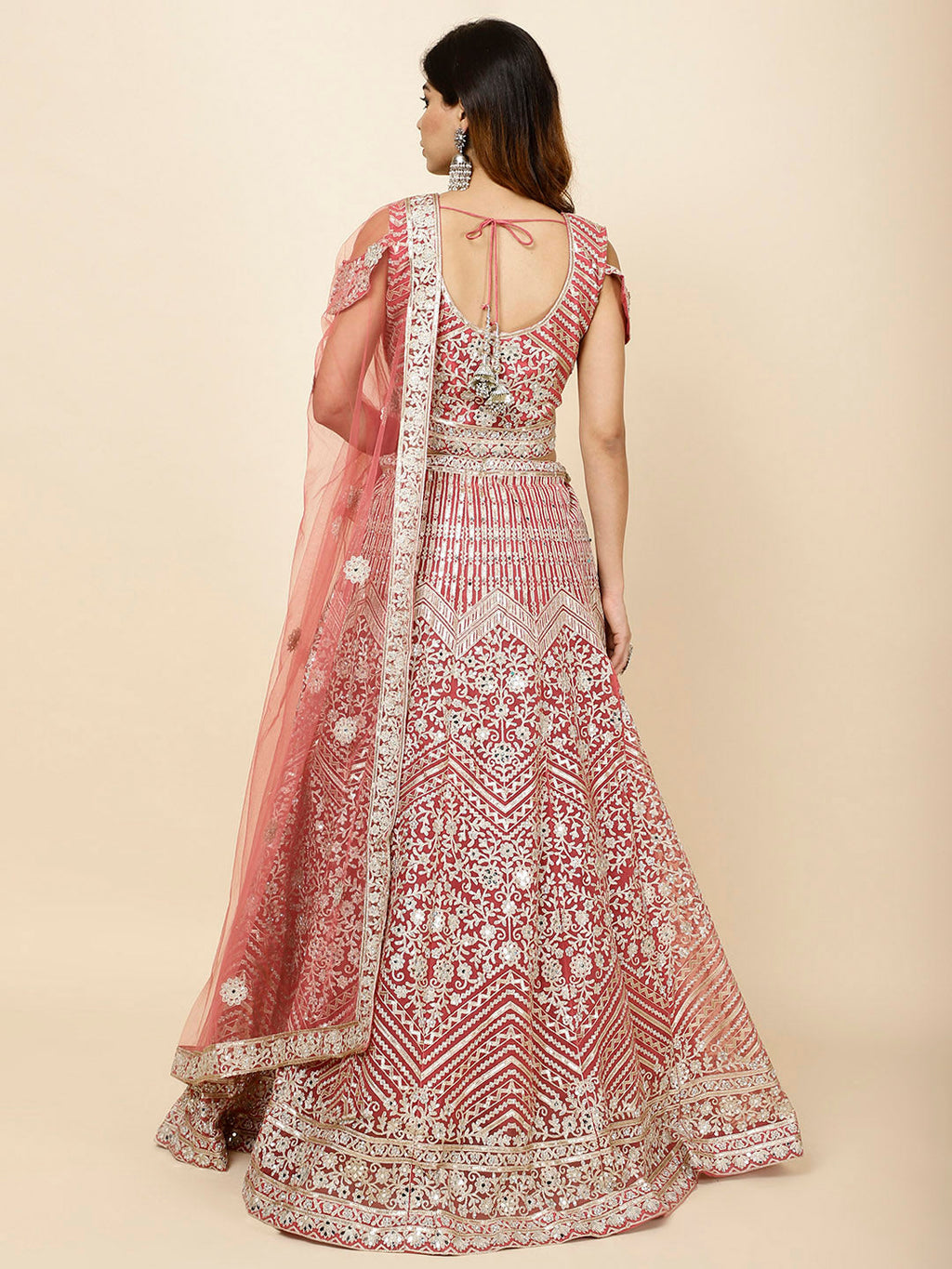 Zari Embroidered Net Choli With Lehenga & Dupatta