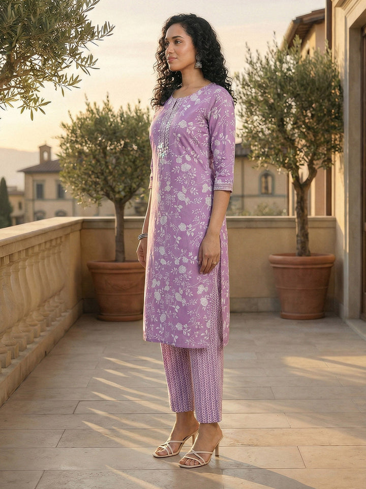 Printed Cotton Blend Kurta With Pant &amp; Dupatta