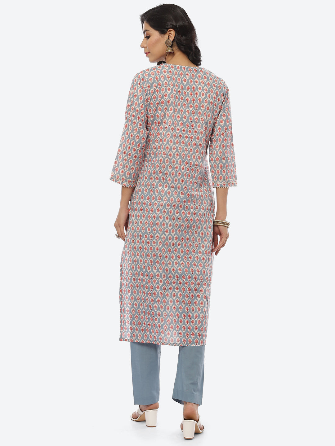 Printed Gota Neck Cotton Kurti With Pant