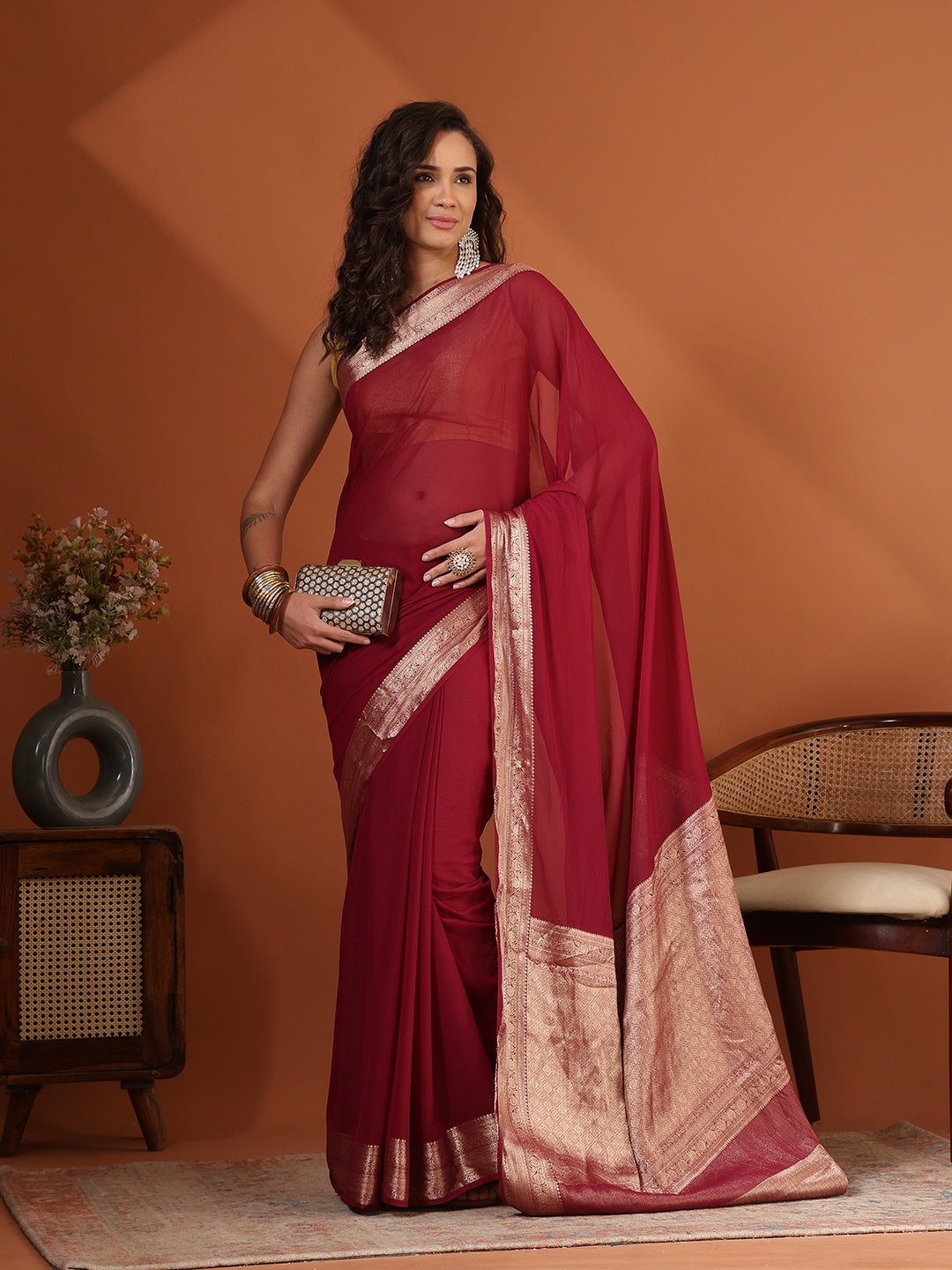 Plain Chiffon Saree