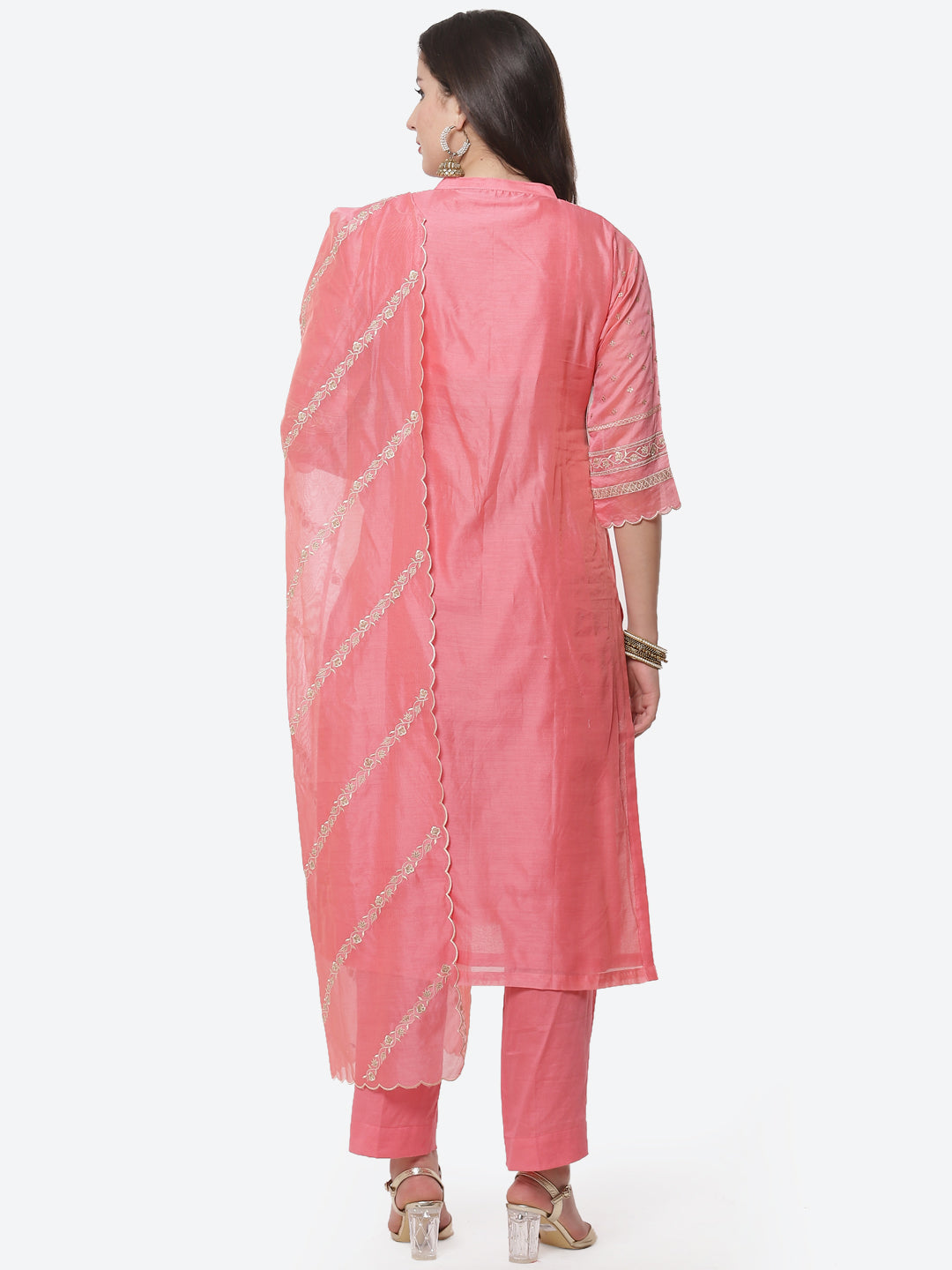 Resham Jaal Cotton Chanderi Stitched Salwar Kameez With Embroidered Dupatta