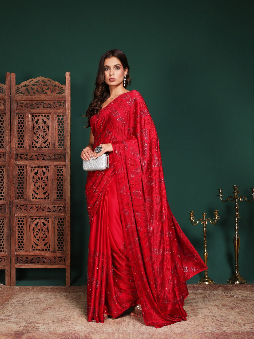 Embroidered Satin Saree