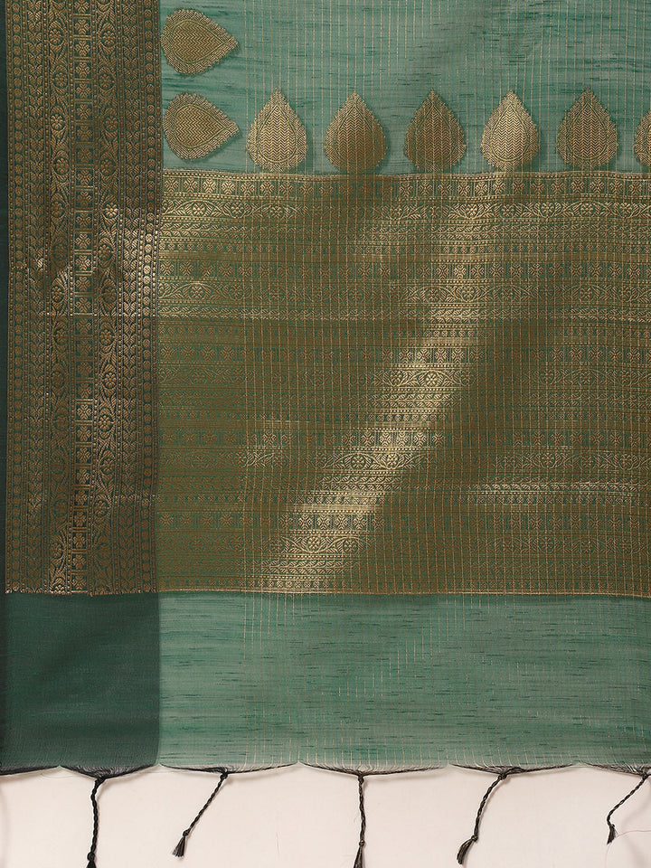 Stripes Zari Jaal Cotton Woven Saree