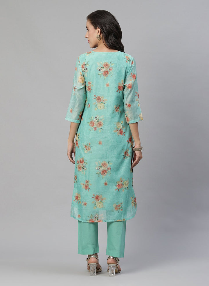 Printed Chanderi Kurti With Pant