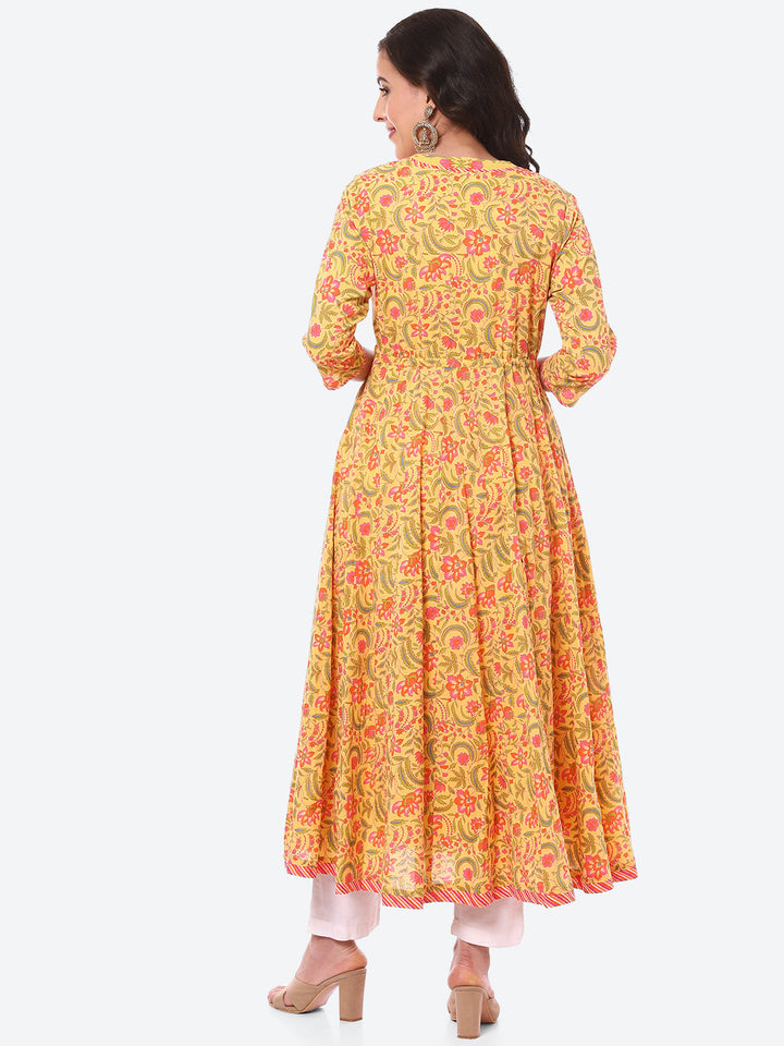 Floral Printed Double Layer Cotton Kurta