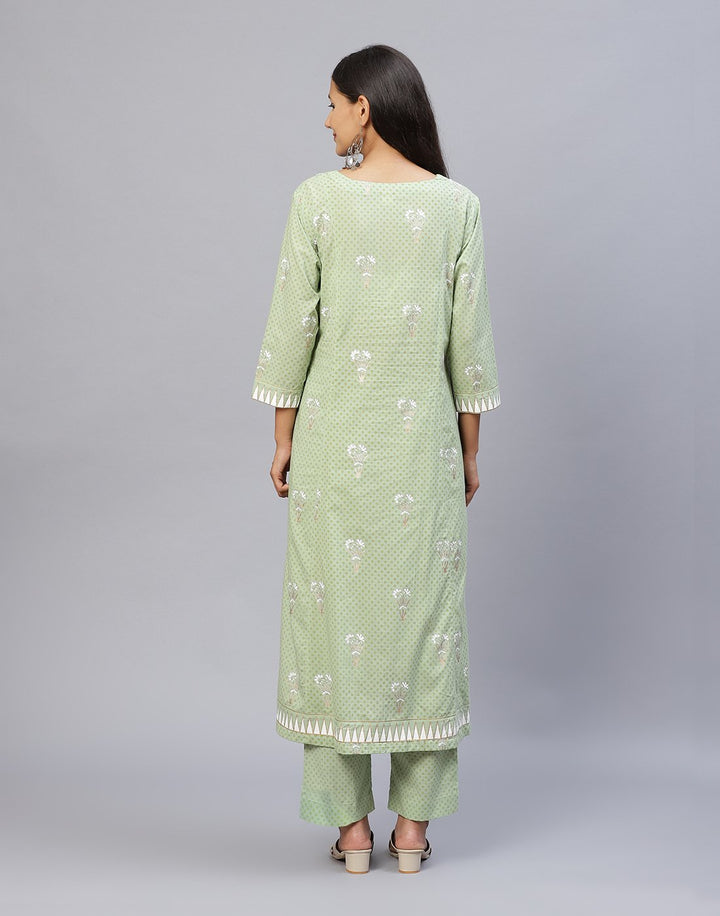 Yoke Embroidered Cotton Printed Kurti with Pant