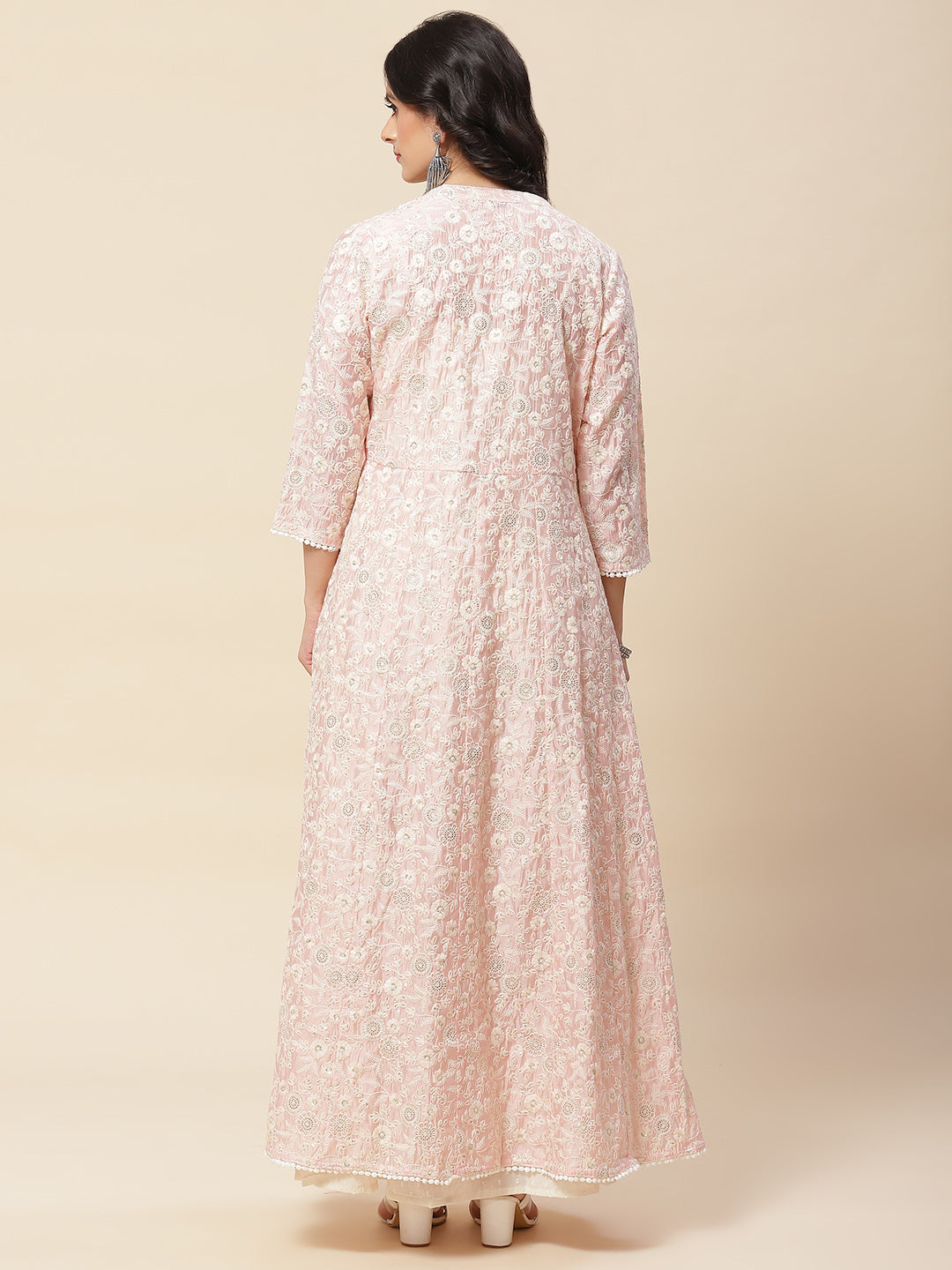 Embroidered Cotton Gown With Jacket
