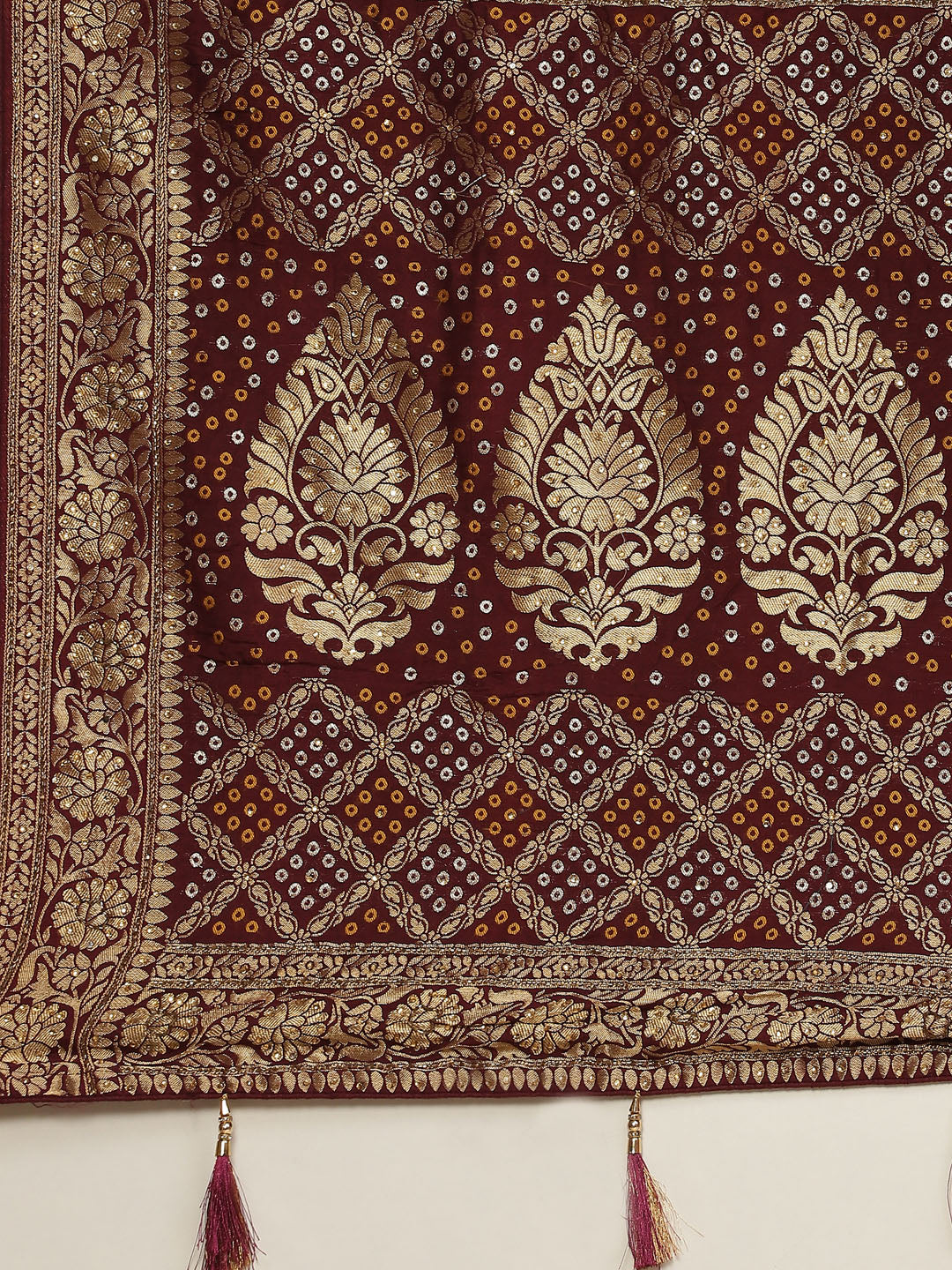 Bandhani Jaal Banarasi Embroidered Saree