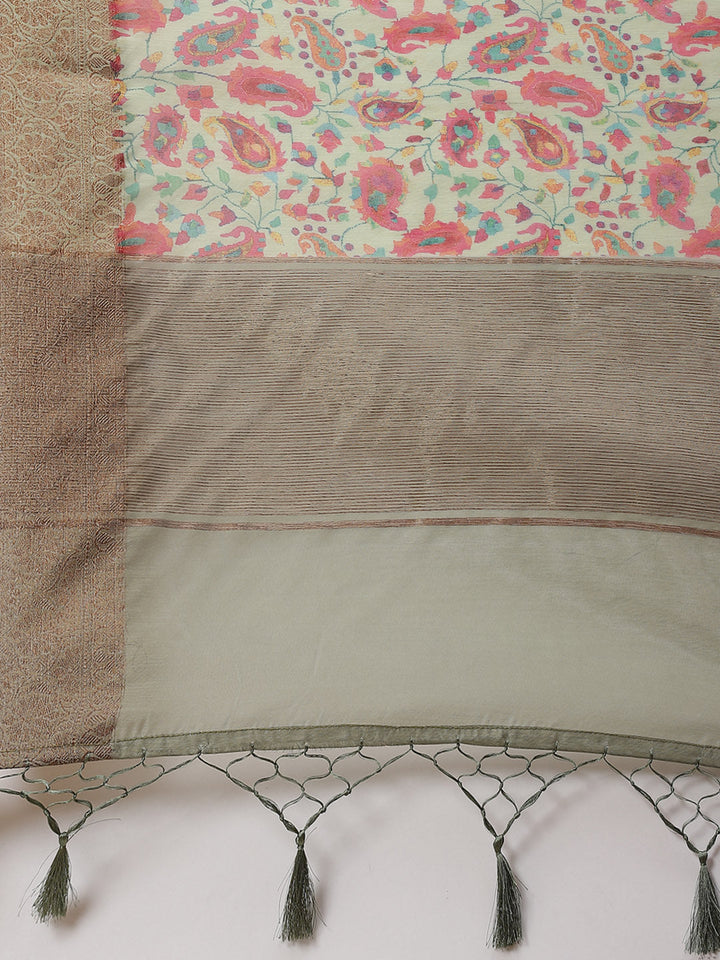 Printed Banarasi Border Pallu Cotton Saree