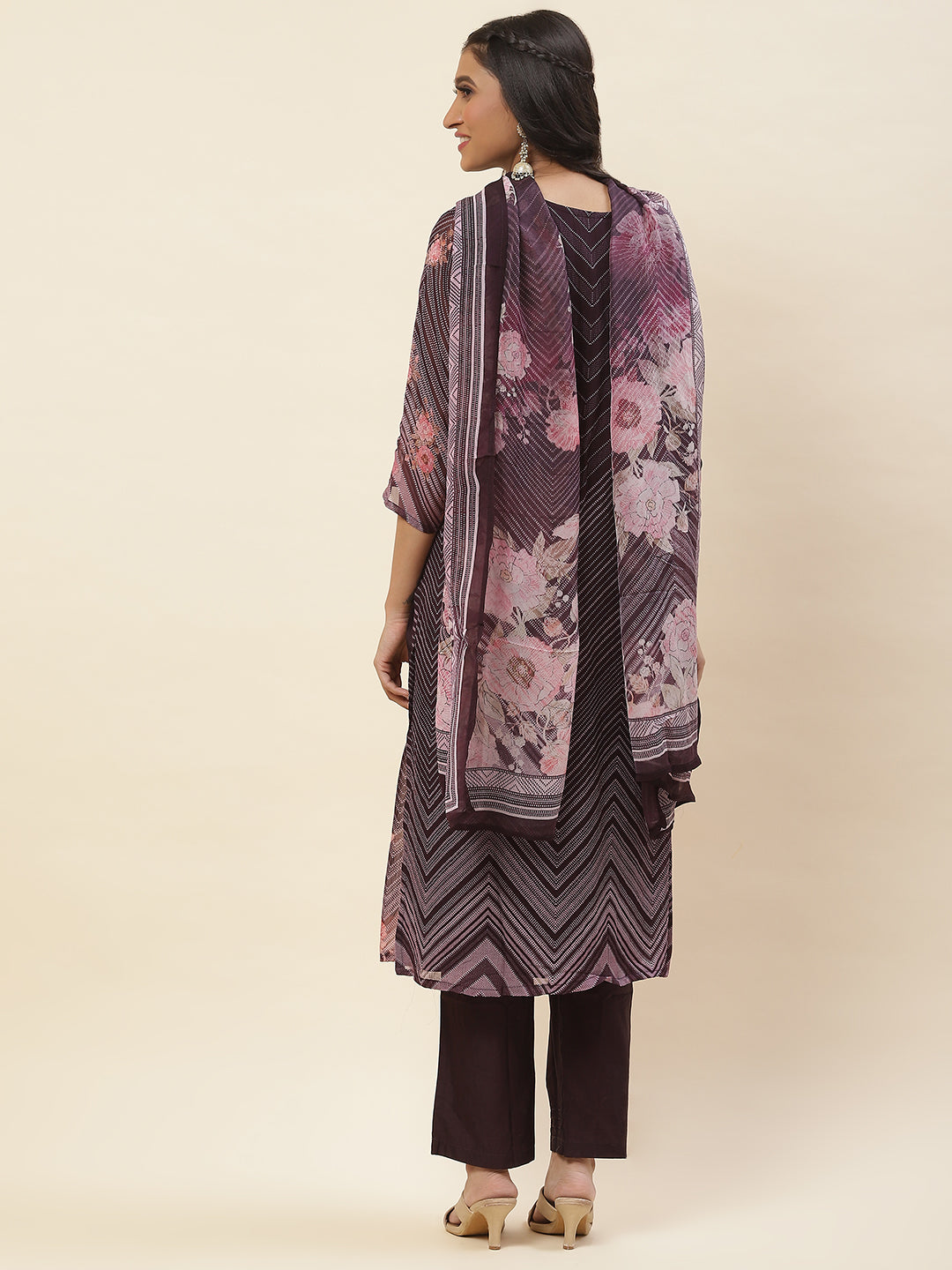 Floral Printed Georgette Kurta With Pants &amp; Dupatta