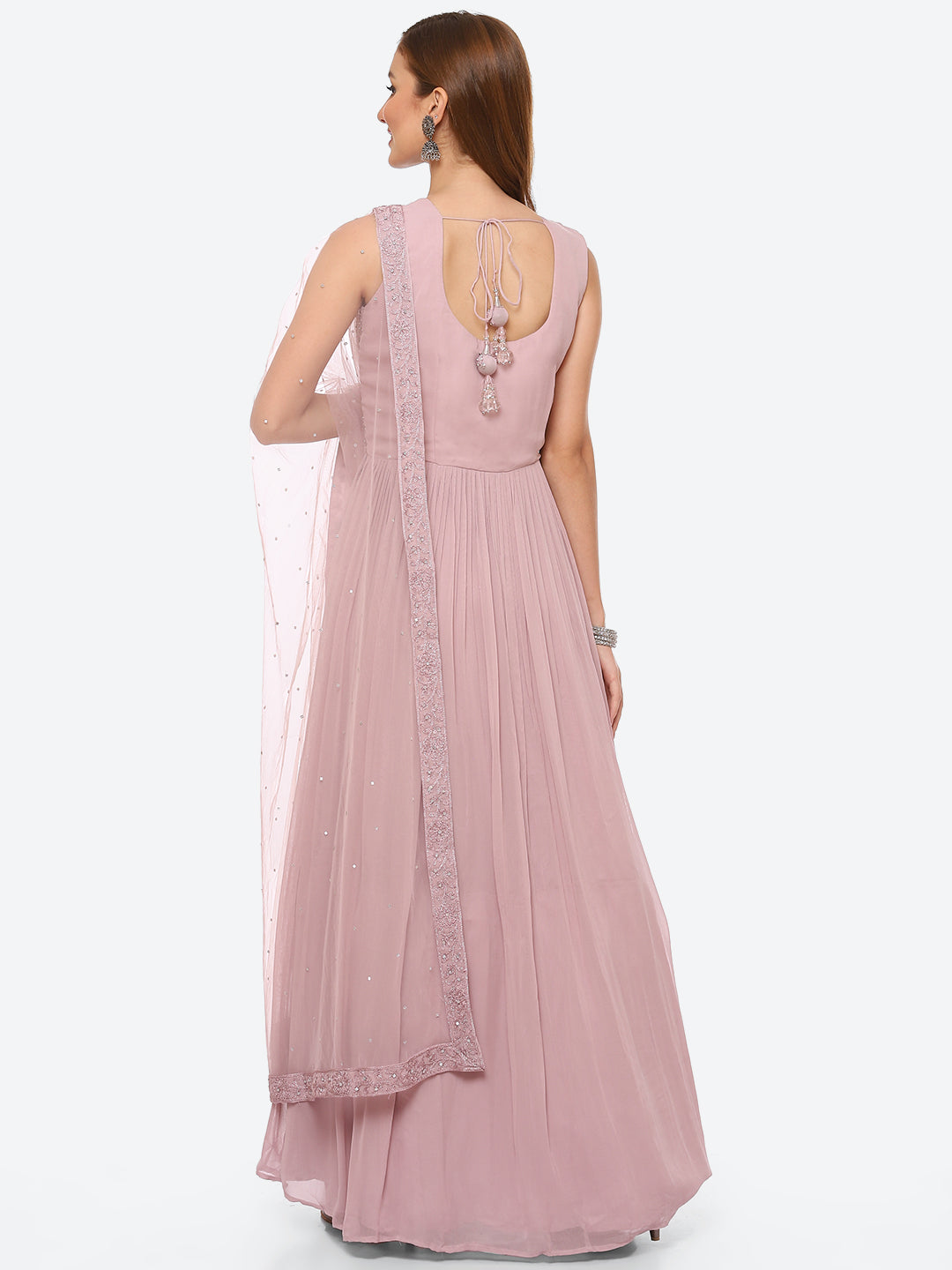 Resham Booti Georgette Anarkali Kurta With Churidar &amp; Net Dupatta