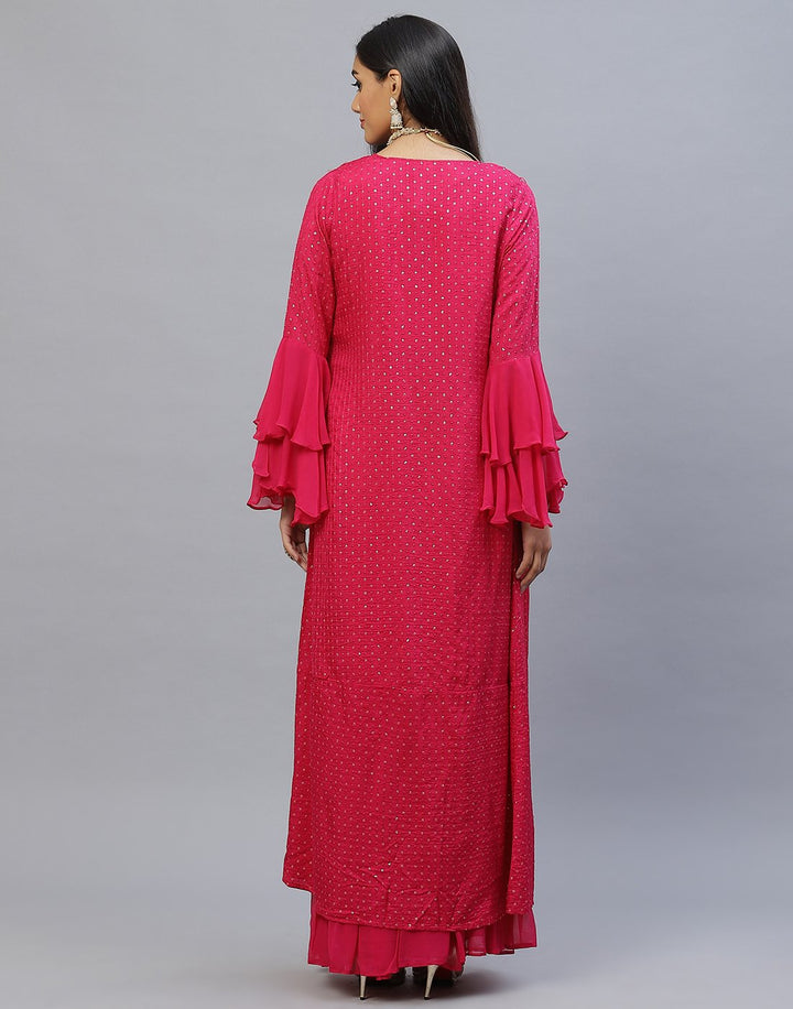 Maroon, Rani and Navy Blue Handloom Dupion Salwar Kameez with Shrug