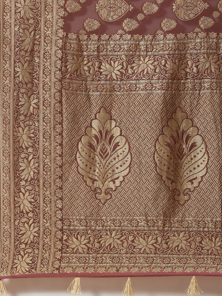 Zari Border Booti Georgette Plain Saree