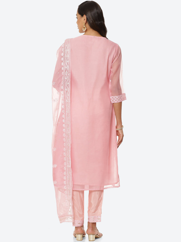 Resham Booti Organza Kurta With Pant &amp; Dupatta