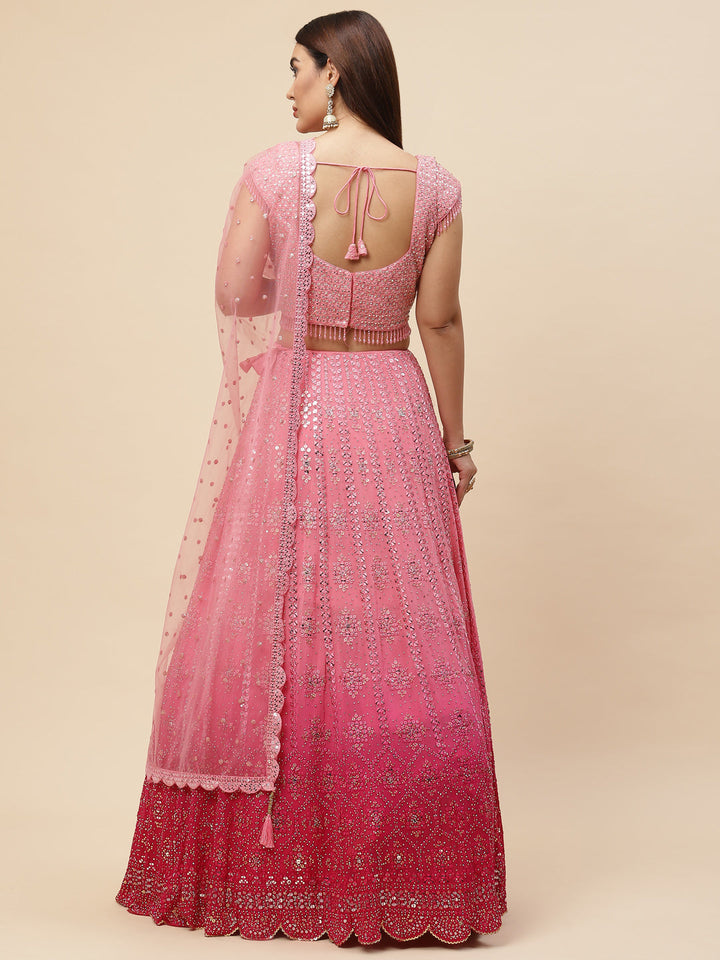 Sequin Embroidered Georgette Choli With Lehenga &amp; Net Dupatta