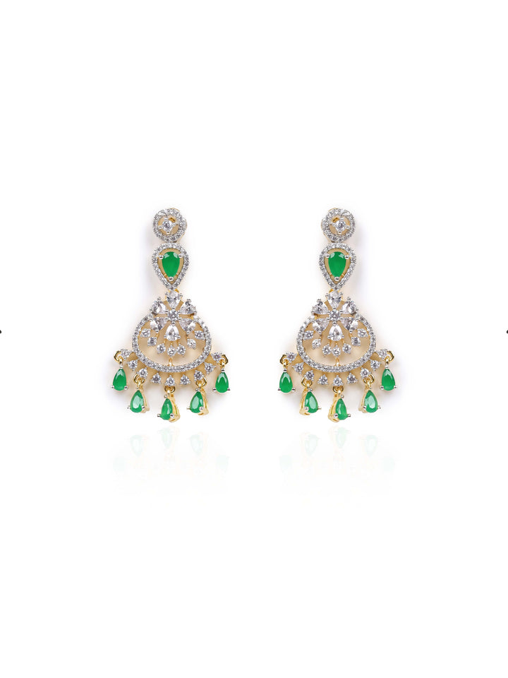 Golden AD Silver Pendant Set With Earrings