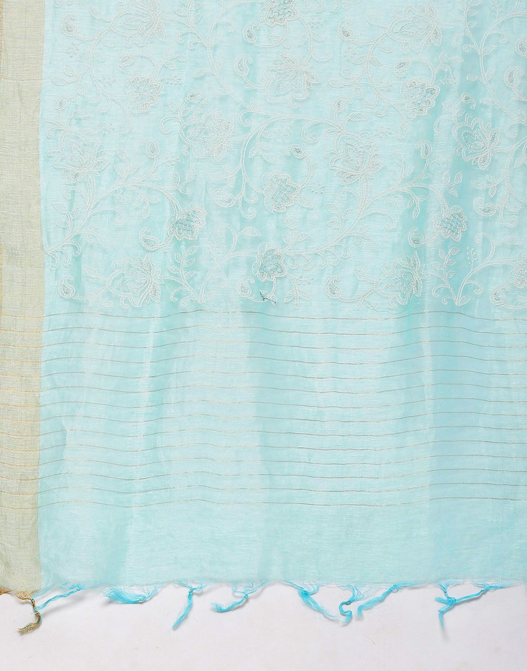 Embroidery Firozee and Grey Saree