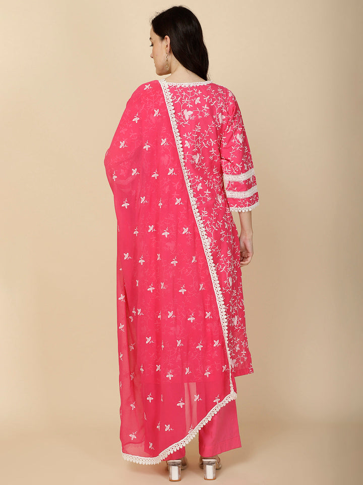 Printed &amp; Embroidery Cotton Suit Set With Dupatta