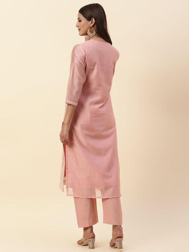 Embroidered Chanderi Kurta With Pants