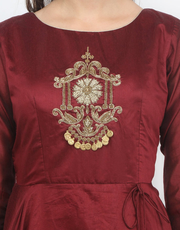 MBZ Meena Bazaar-Maroon Cotton Chanderi Salwar Kameez