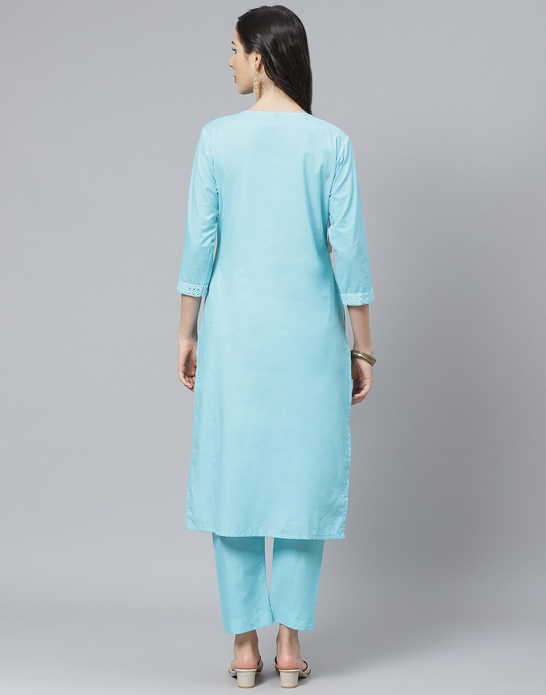 Cotton Embroidered Kurti with Straight Pant