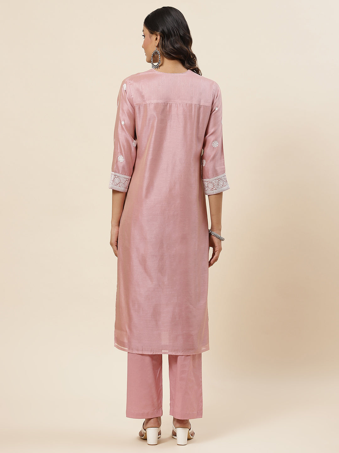 Embroidered Chanderi Kurta With Pants
