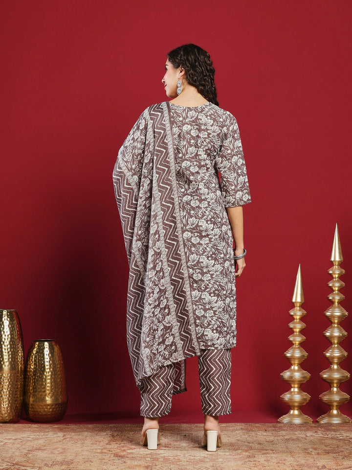 Printed Cotton Kurta With Pant &amp; Dupatta