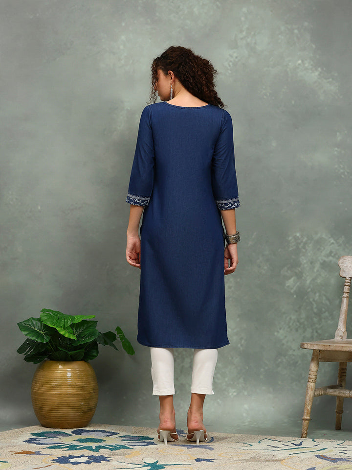 Printed Denim Kurta