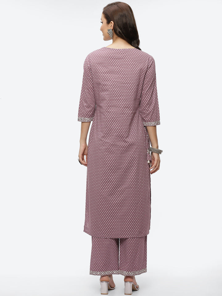 Mirror Neck Embroidered Cotton Kurta With Palazzo