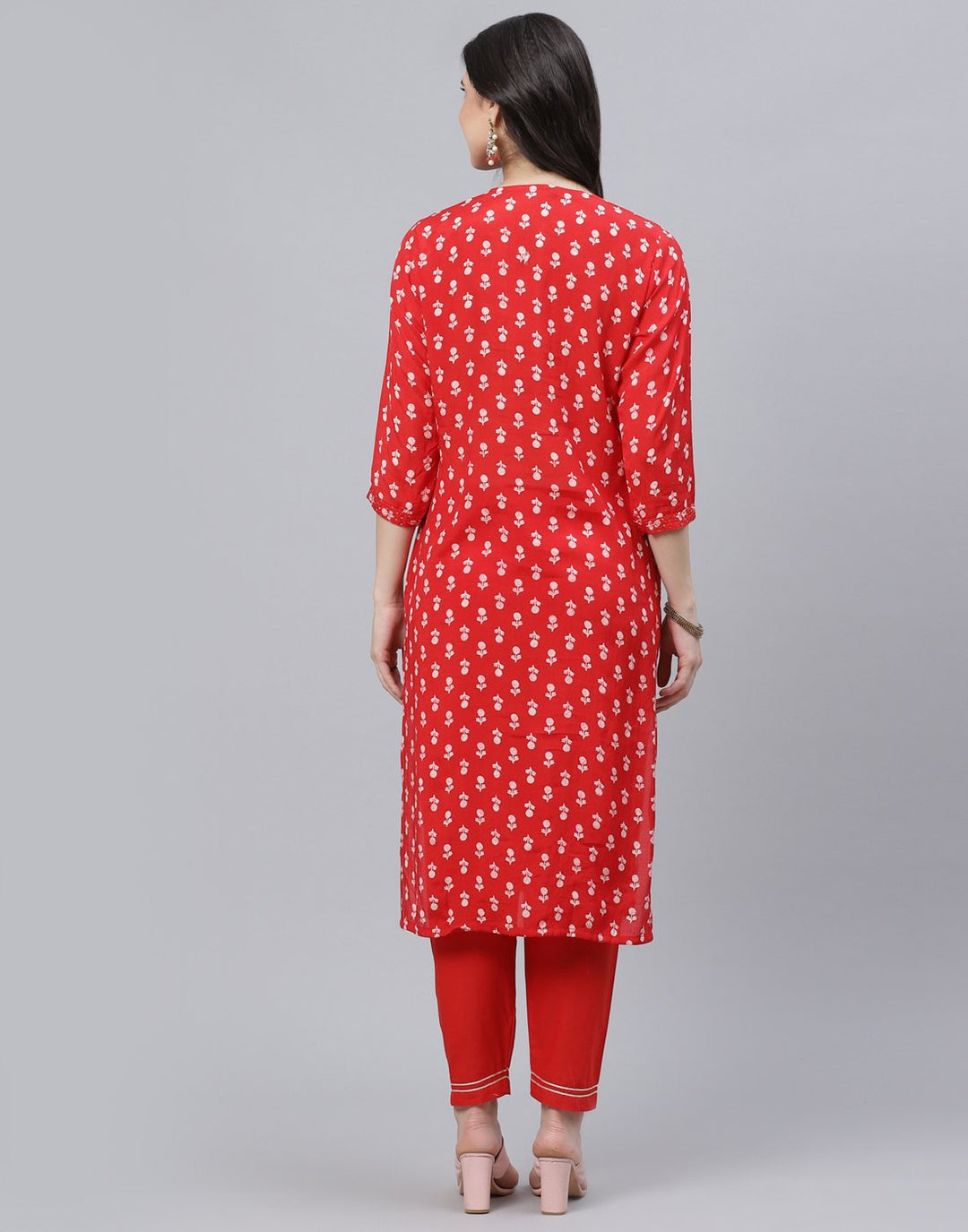 Printed Cotton Kurti Pant Set with Sequin Detail