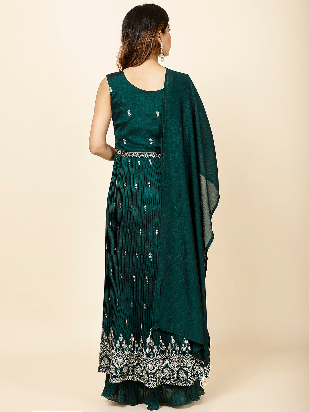 Zari Embroidered Handloom Kurta With Palazzo &amp; Dupatta