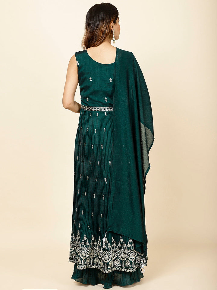 Zari Embroidered Handloom Kurta With Palazzo &amp; Dupatta