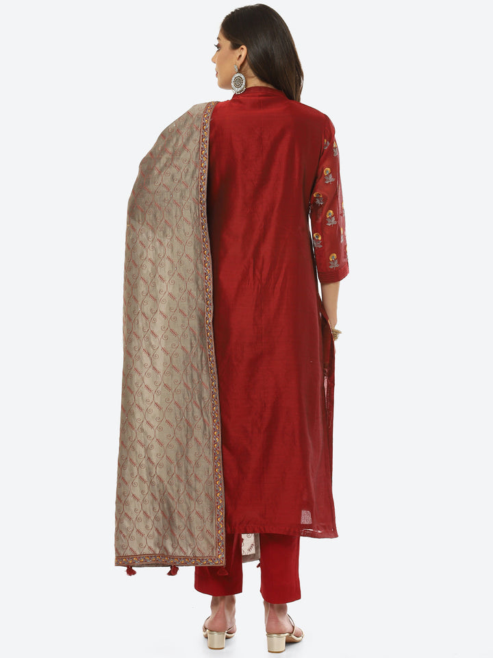 Resham Booti Cotton Kurta With Pant &amp; Dupatta