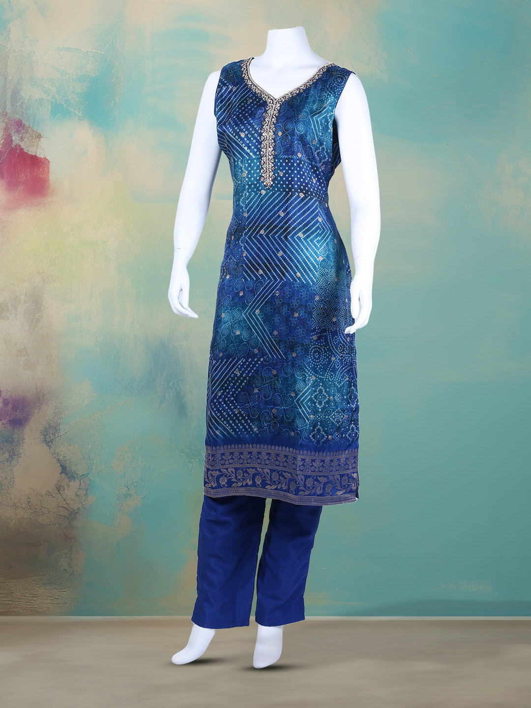Bandhani Printed Art Silk Kurta With Pants &amp; Dupatta