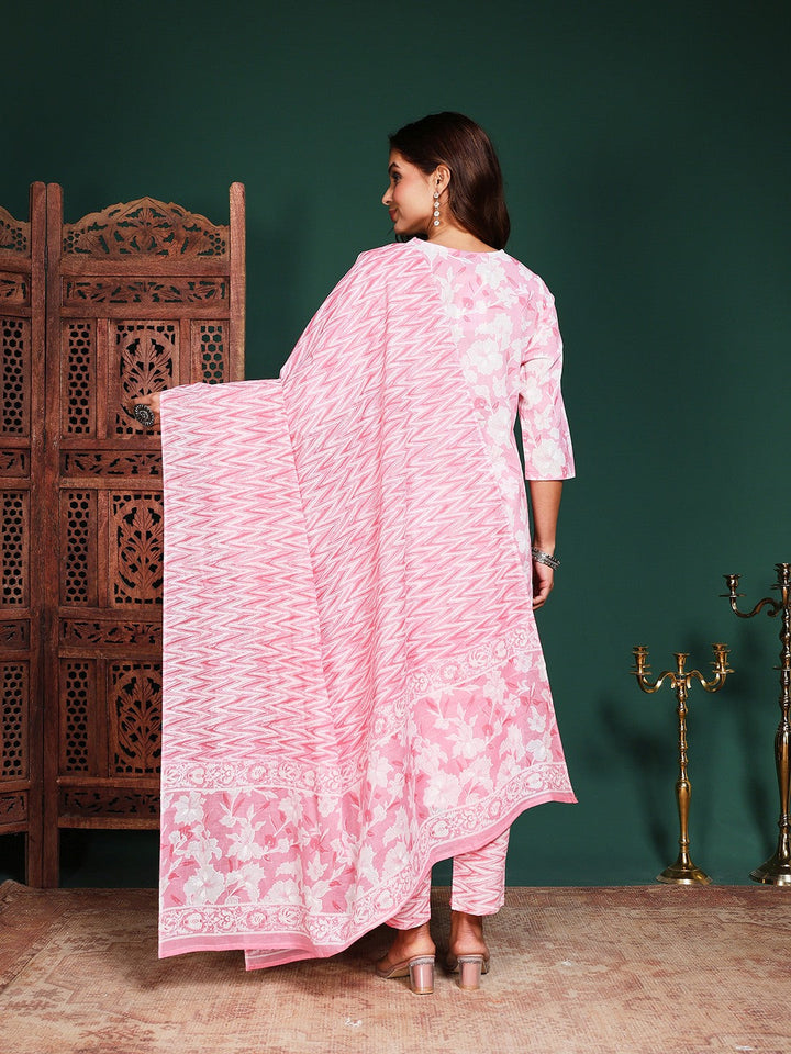 Printed Cotton Blend Kurta With Pant &amp; Dupatta