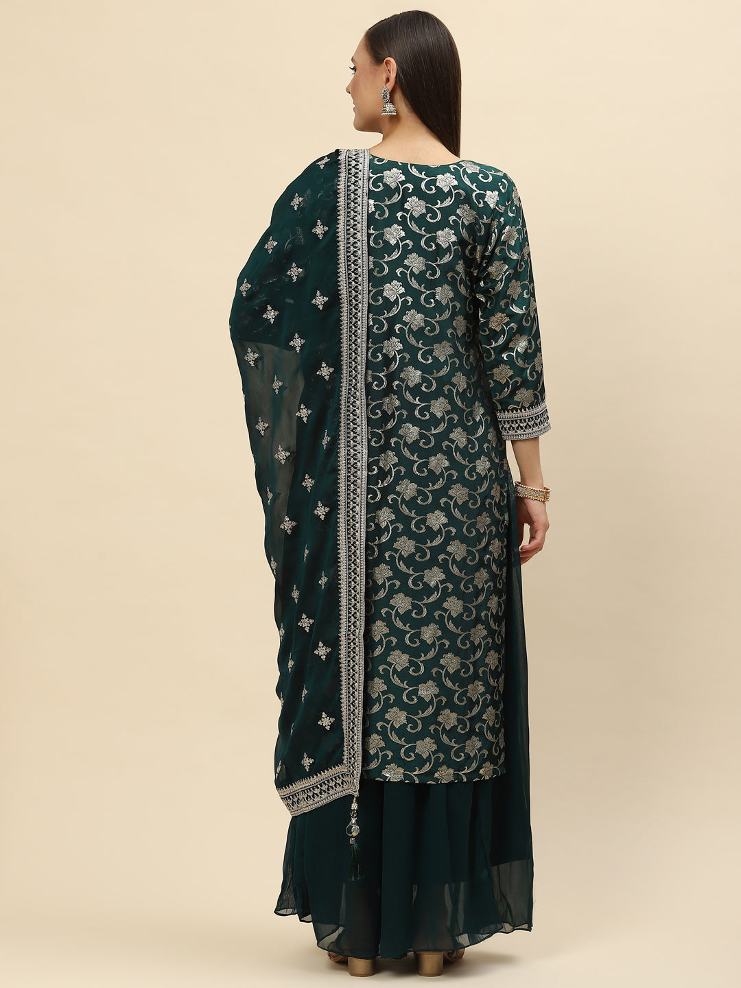 Zari Jaal Handloom Kurta With Palazzo &amp; Dupatta