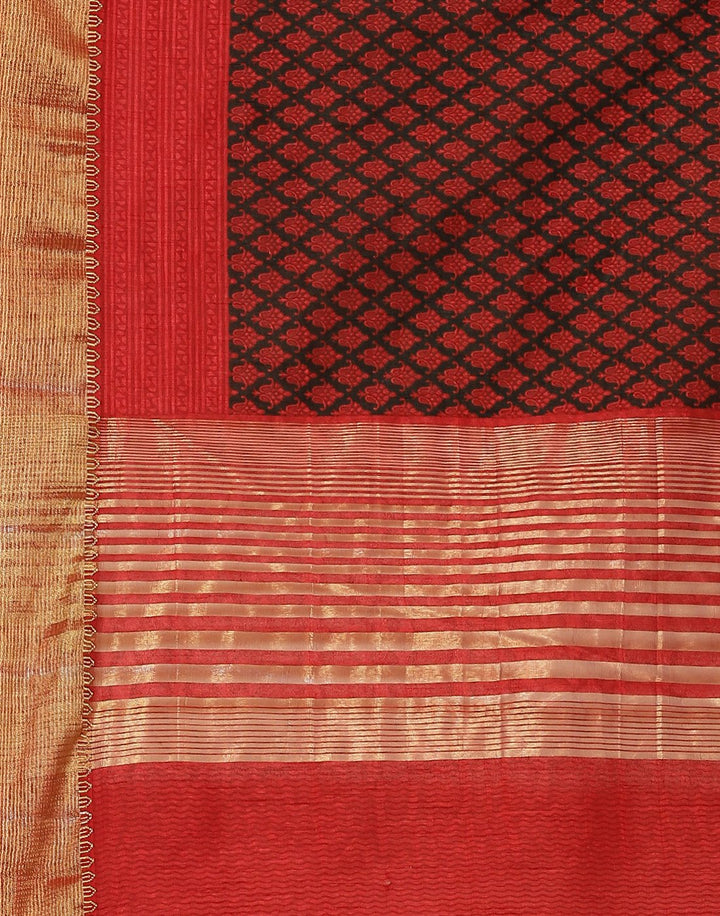 Printed Art Handloom Dupion Zari Booti Border Saree