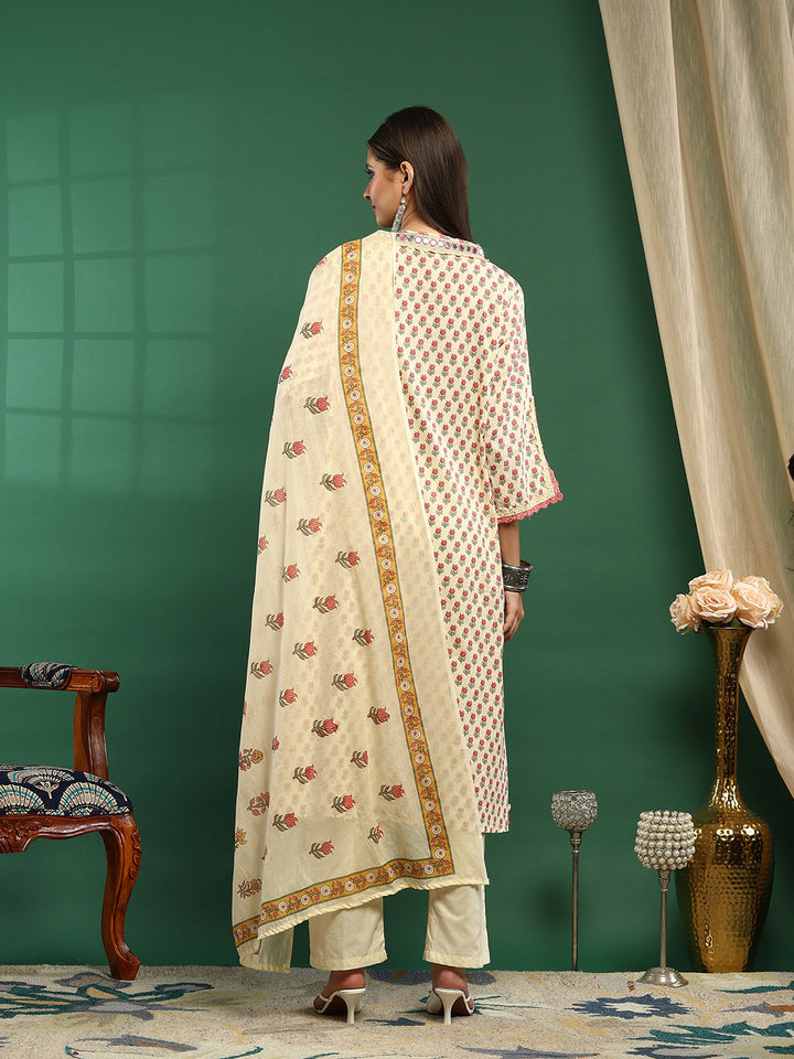 Printed Cotton Blend Kurta With Pant &amp; Dupatta