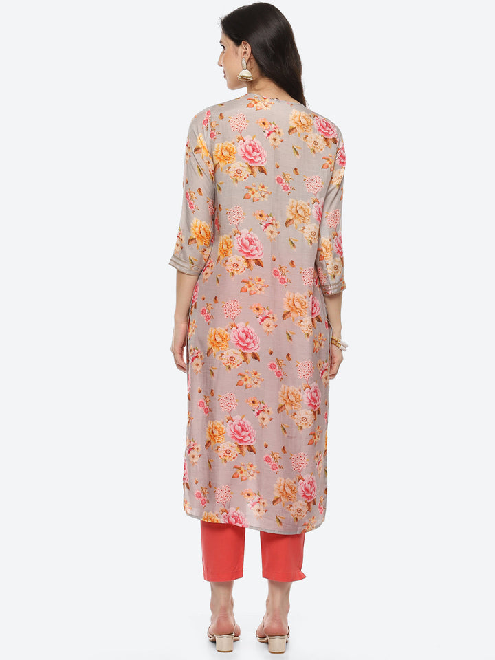 Sequin Work Yoke Printed Muslin Kurta