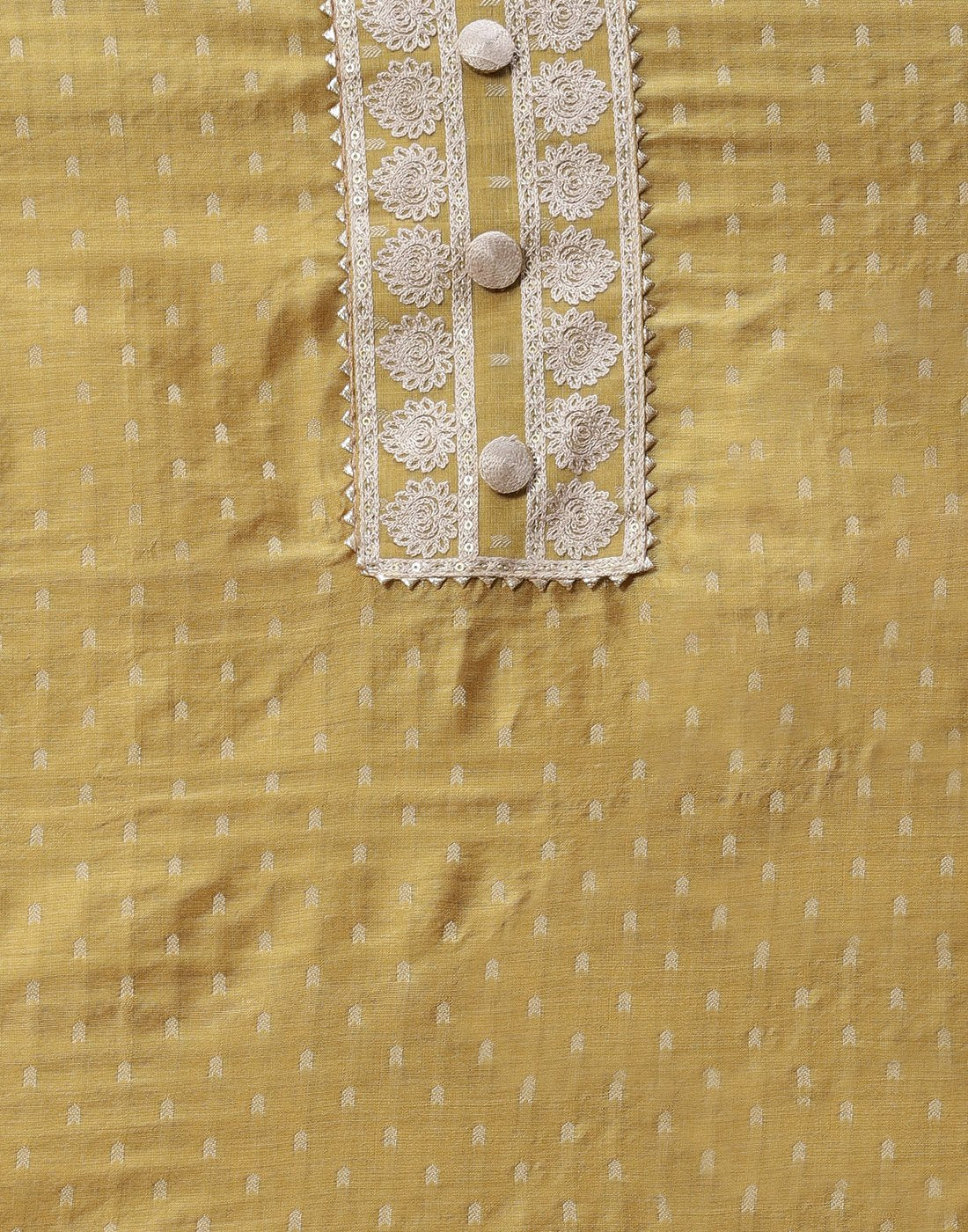 Printed Chanderi Suit Piece With Embroidered Yoke And Dupatta