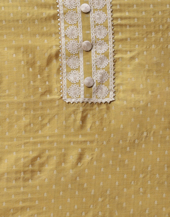 Printed Chanderi Suit Piece With Embroidered Yoke And Dupatta