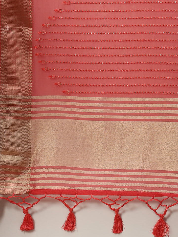 Sequin Organza Woven Saree
