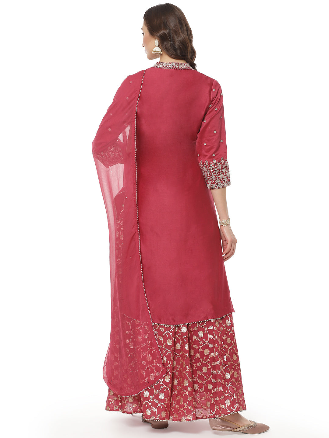 Zari Booti Embroidered Cotton Chanderi Stitched Salwar Kameez With Chiffon Dupatta