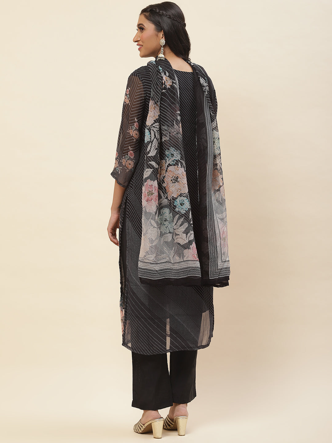 Floral Printed Georgette Kurta With Pants & Dupatta