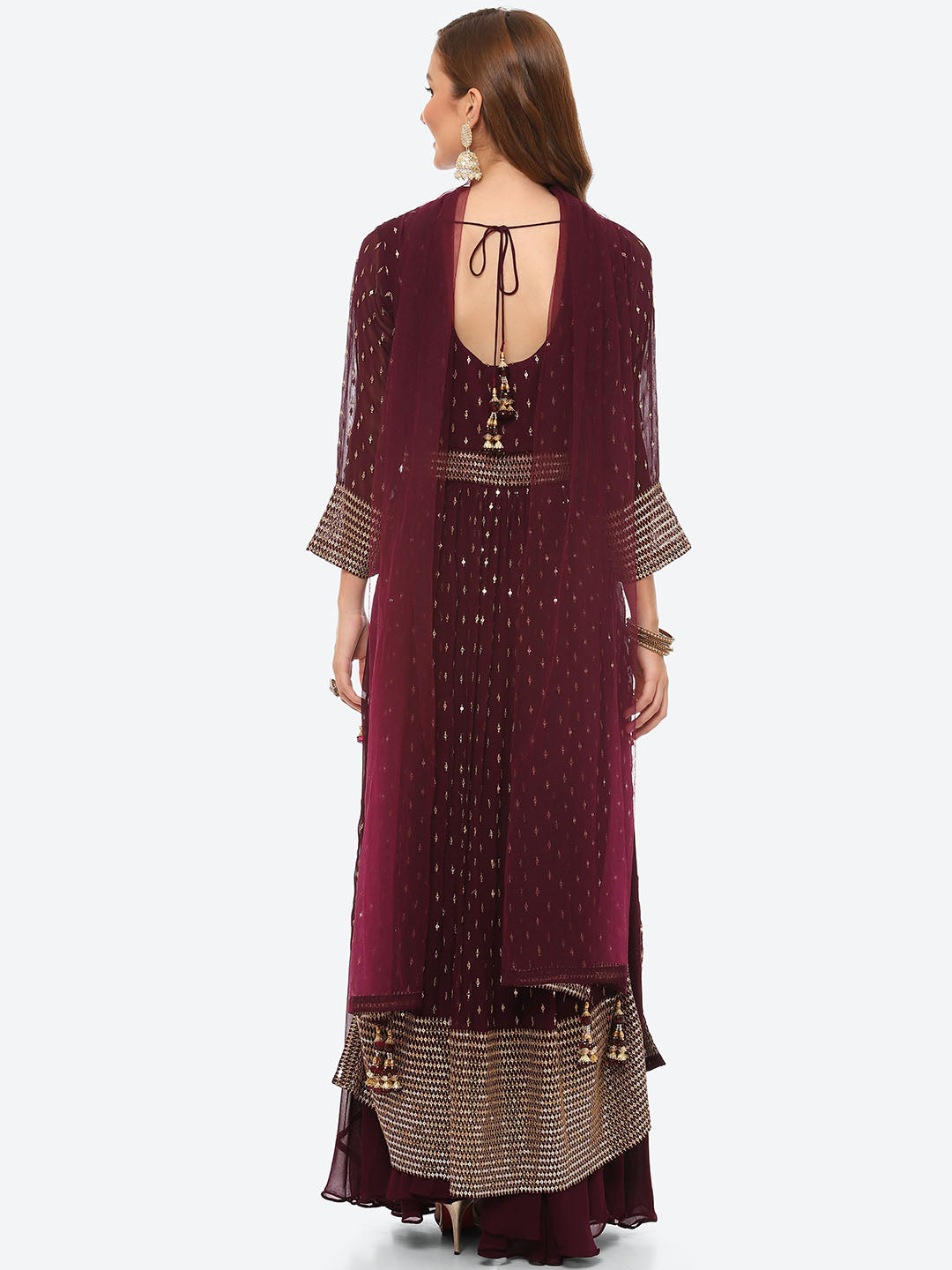 Sequin Work Georgette Kurta With Palazzo &amp; Net Dupatta