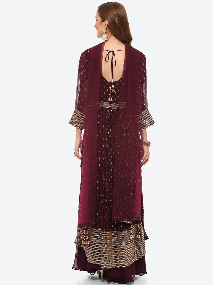 Sequin Work Georgette Kurta With Palazzo &amp; Net Dupatta