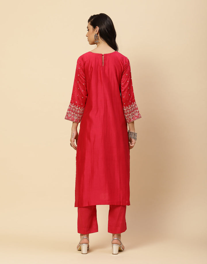 Embroidered Cotton Chanderi Salwar Kameez Stitched Suit With Chanderi Dupatta