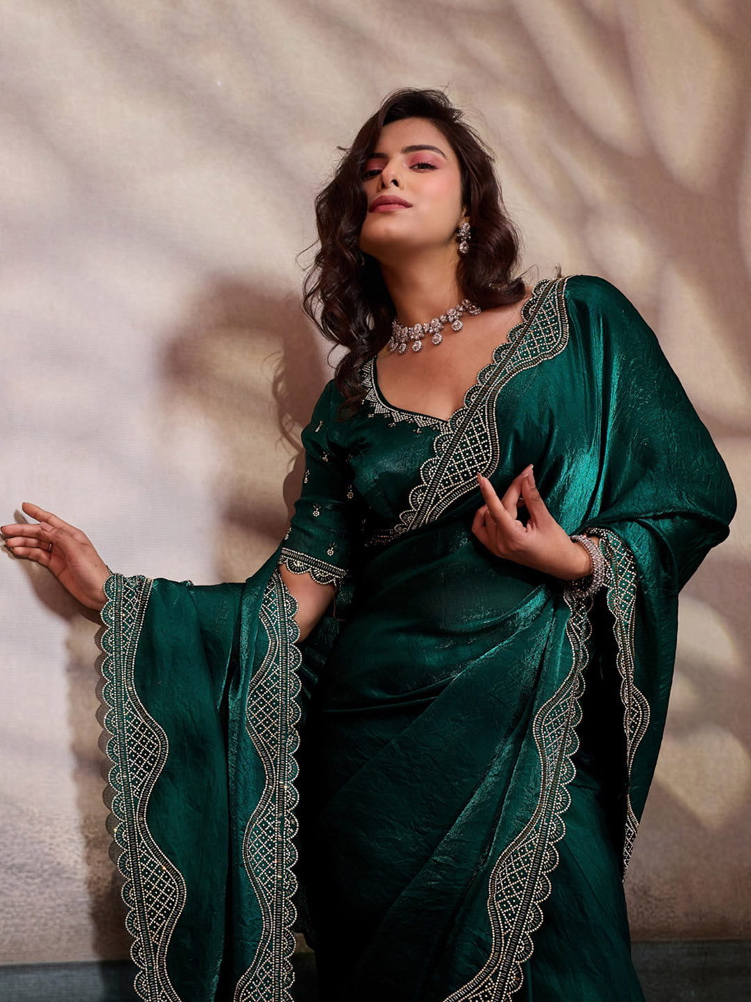 Embroidered Satin Velvet Saree