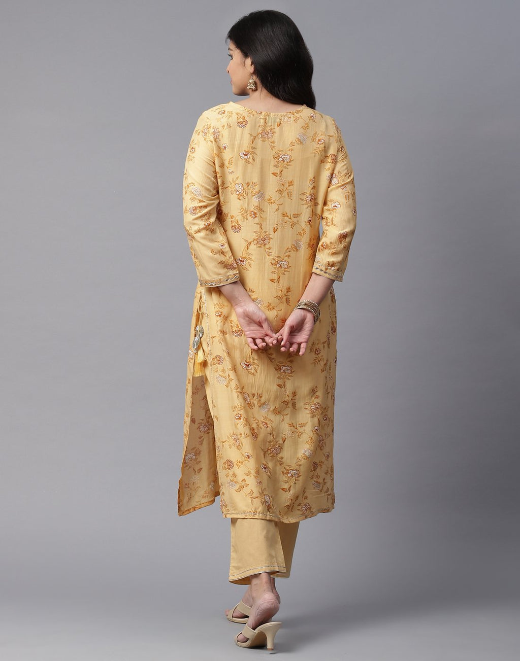 Printed Kurti Pant Set with Gota Yoke Embroidery