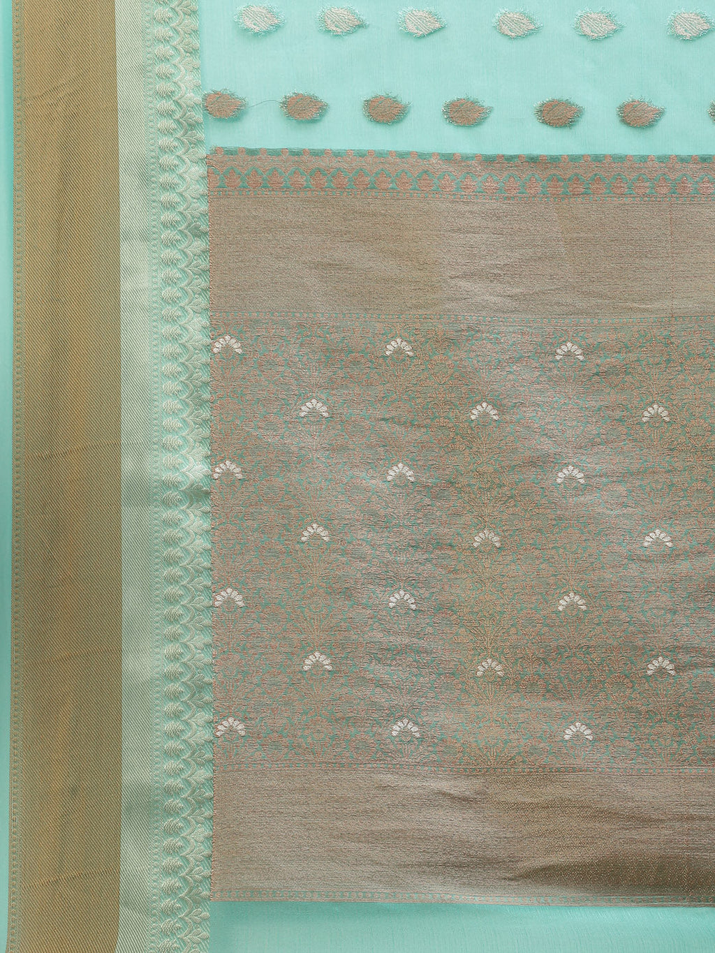 Antique Booti Organza Plain Saree